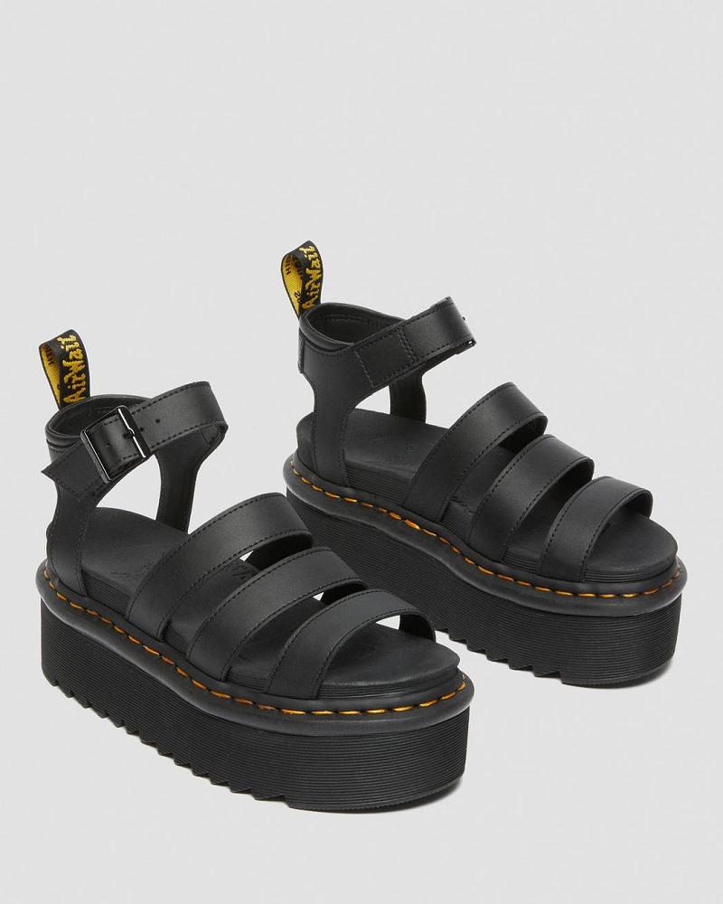 Black Women's Dr Martens Blaire Hydro Leather Platform Gladiator Sandals | CA 293YXF